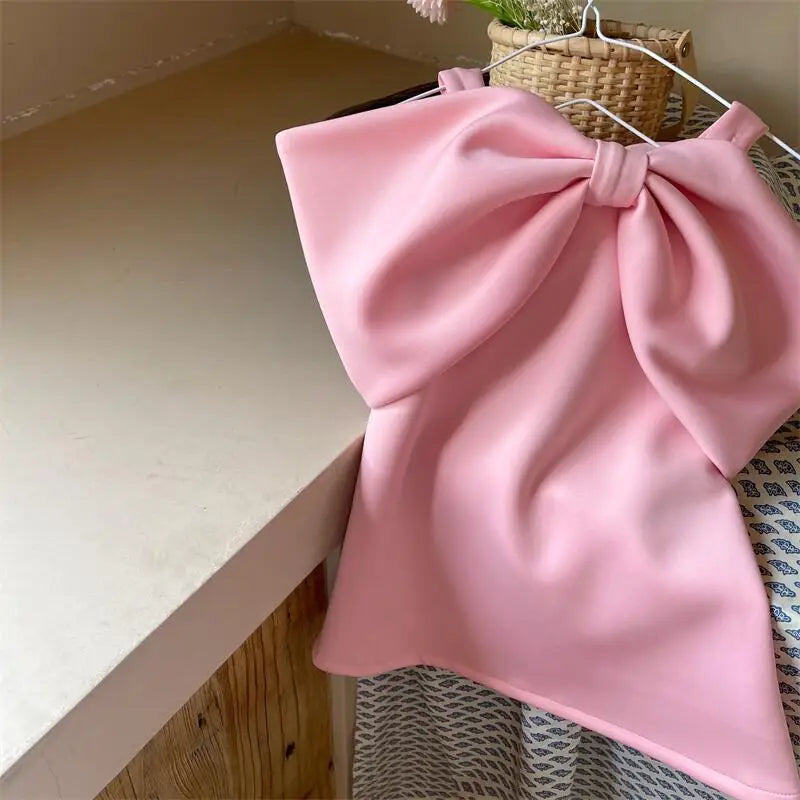 Summer Dresses For Girls Children Clothing Bow Suspender Dress 2021 Summer New Girls Air Cotton Princess Dress Children 1-7Y