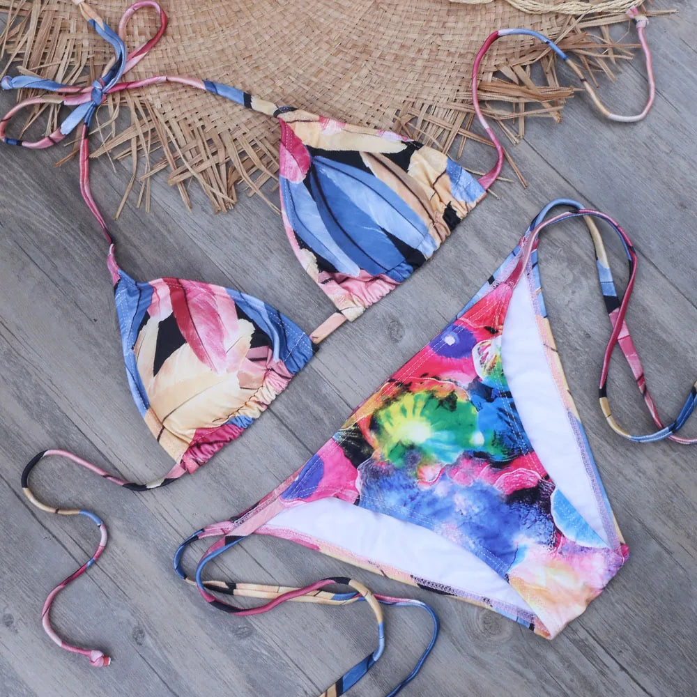 Melphieer Two-piece women brazilian bikini set snake summer push up swimwear bathing swim suits string halter swimsuit XL XXL