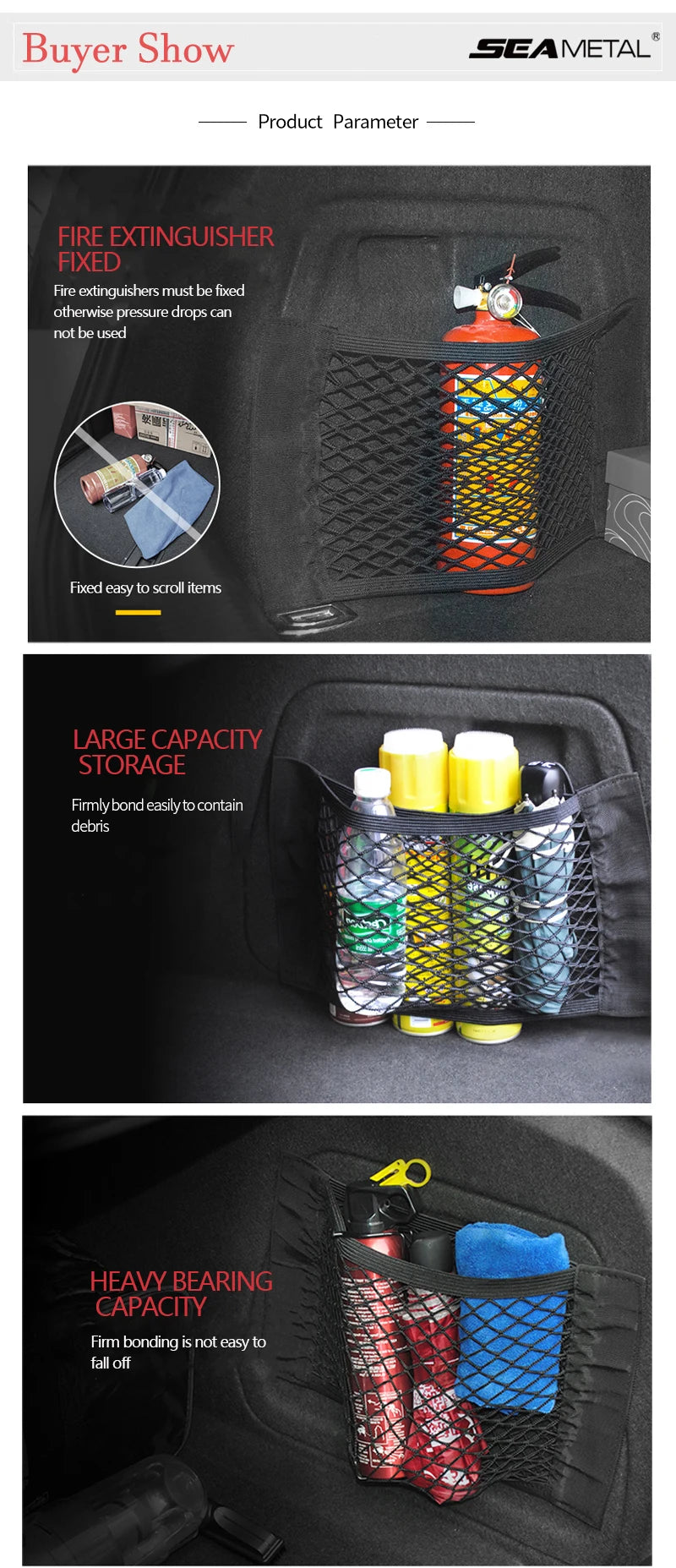 Car Trunk Mesh Organizer Car Tail Storage Net Seat Back Pocket Universal Trunk Bag Auto Magic Tape Network Interior Accessories