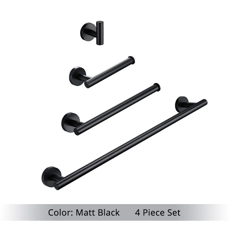 Bathroom Accessories Hardware Set Kit Towel Bar Wall Mount Matt Black Toilet Paper Holder Hand Robe Hook Hanger Stainless Steel