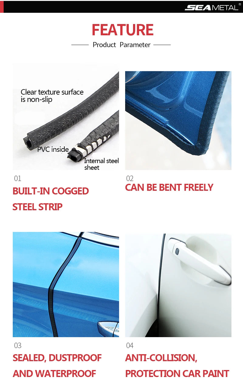 SEAMETAL Car Door Edge Scratch Protector 10M Sealing Strip Guard Trim Automobile Door Stickers Decoration Protector Accessories