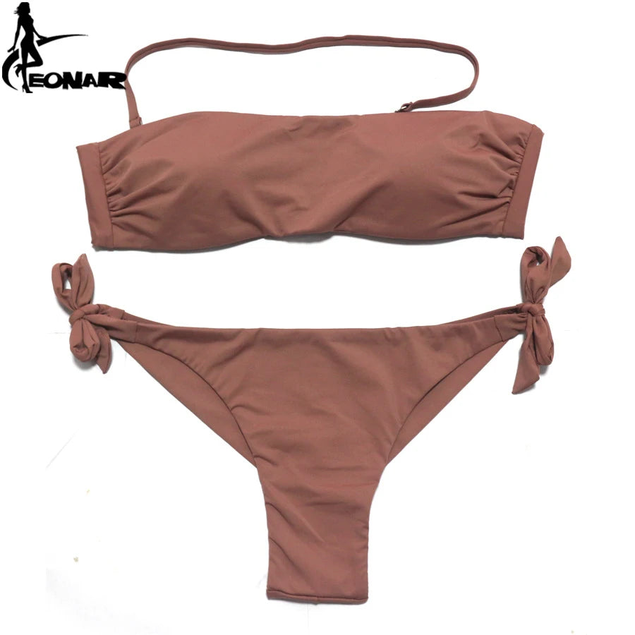 EONAR Bikini 2025 Solid Women Swimsuit  Brazilian Cut Bottom Bikini Set Push Up Swimwear Femme Bathing Suits Sport Beach Wear