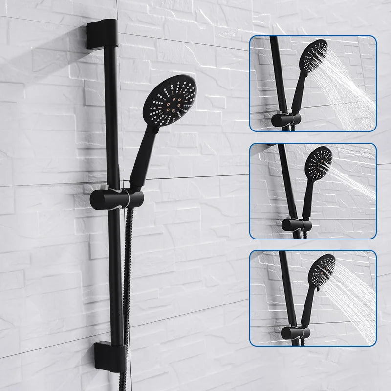 Adjustable 3 Function Black Shower Riser Slide Bar with Hand Held Shower & Hose Wall Mount Shower Sliding Bar Set