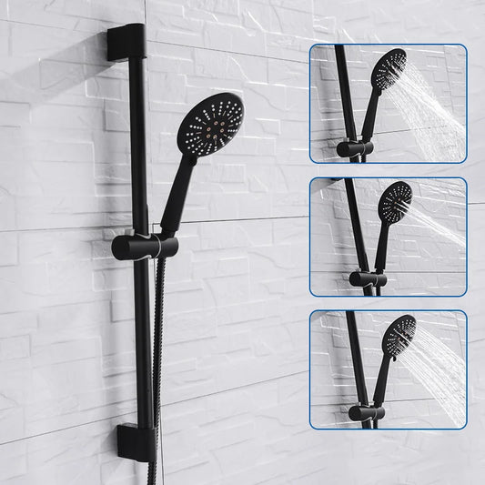 Adjustable 3 Function Black Shower Riser Slide Bar with Hand Held Shower & Hose Wall Mount Shower Sliding Bar Set