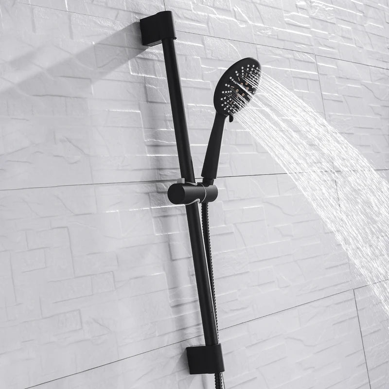 Adjustable 3 Function Black Shower Riser Slide Bar with Hand Held Shower & Hose Wall Mount Shower Sliding Bar Set