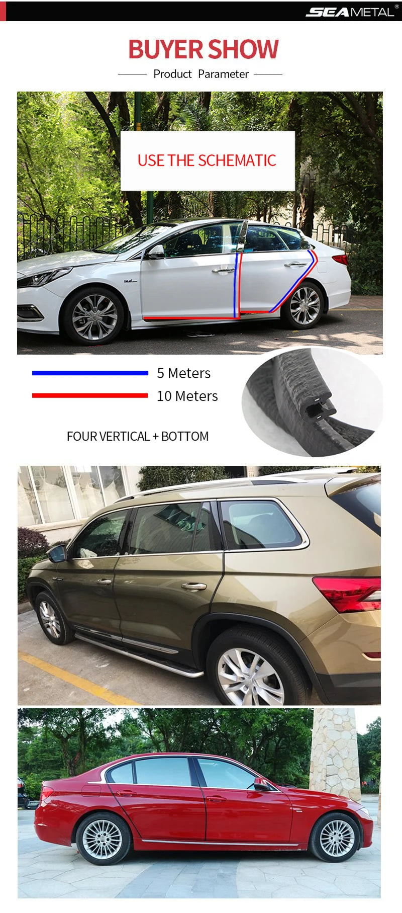 SEAMETAL Car Door Edge Scratch Protector 10M Sealing Strip Guard Trim Automobile Door Stickers Decoration Protector Accessories