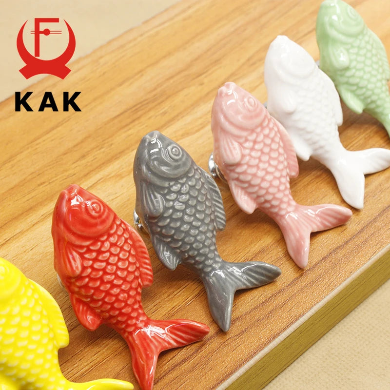 KAK Children Drawer Knobs Fish Shape Ceramic Handles for Kids Room Kitchen Cabinet Handles Cupboard Knobs Furniture Hardware