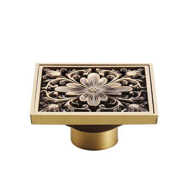 Shower Drains 10*10cm Square Bath Drains Strainer Hair Antique Brass Fish Carved Bathroom Floor Drain Waste Grate Drain