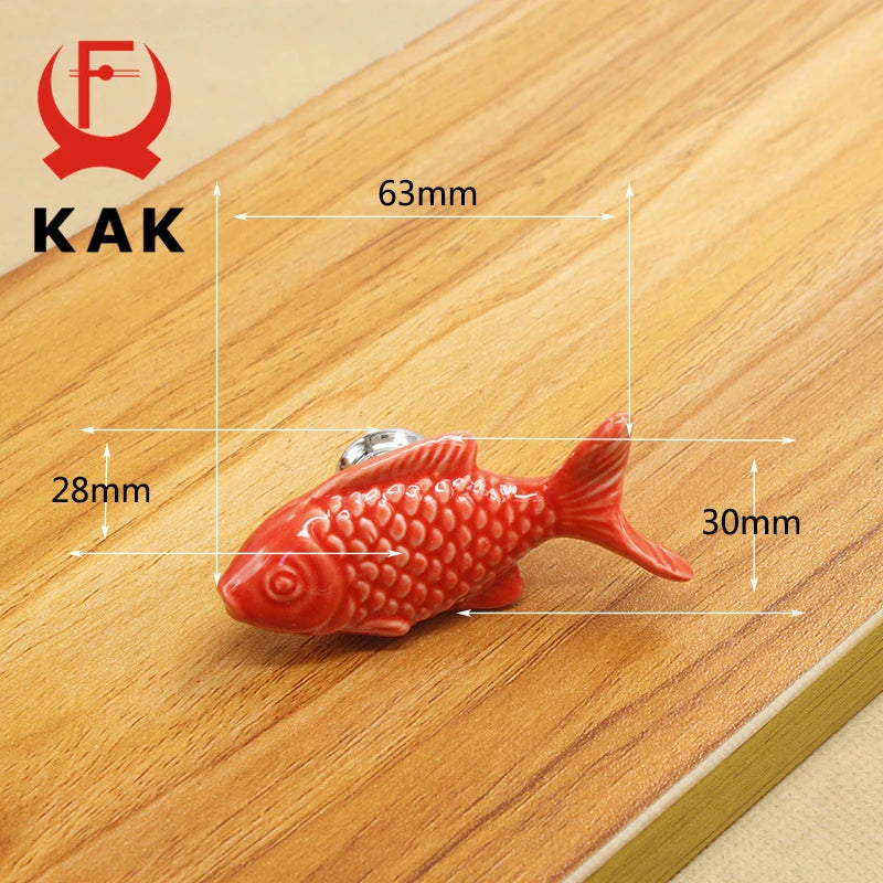 KAK Children Drawer Knobs Fish Shape Ceramic Handles for Kids Room Kitchen Cabinet Handles Cupboard Knobs Furniture Hardware