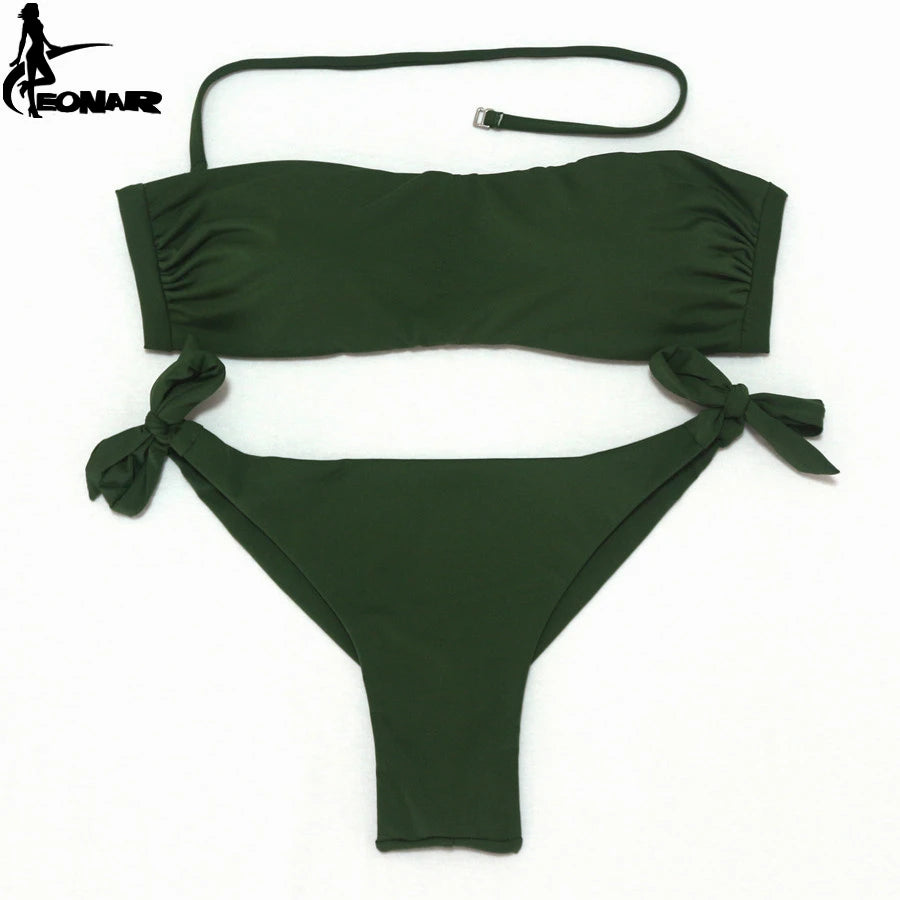 EONAR Bikini 2025 Solid Women Swimsuit  Brazilian Cut Bottom Bikini Set Push Up Swimwear Femme Bathing Suits Sport Beach Wear