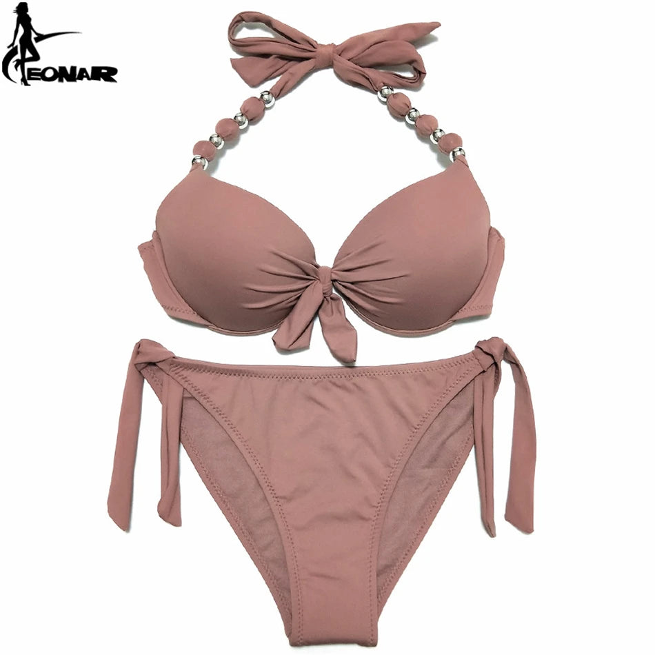 EONAR Swimwear Women Solid Brazilian Bikini Set Sexy Push Up Swimsuit Bathing Suit Women Beach Wear Plus Size Swimwear XXL