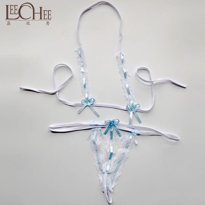 QZ031 Women Sexy Lingerie Lenceria Three Point Bikini Set Sex Erotic Underwear Open Bra+thong Pant Perspective  Porn Costumes