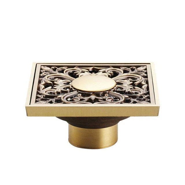 Shower Drains 10*10cm Square Bath Drains Strainer Hair Antique Brass Fish Carved Bathroom Floor Drain Waste Grate Drain