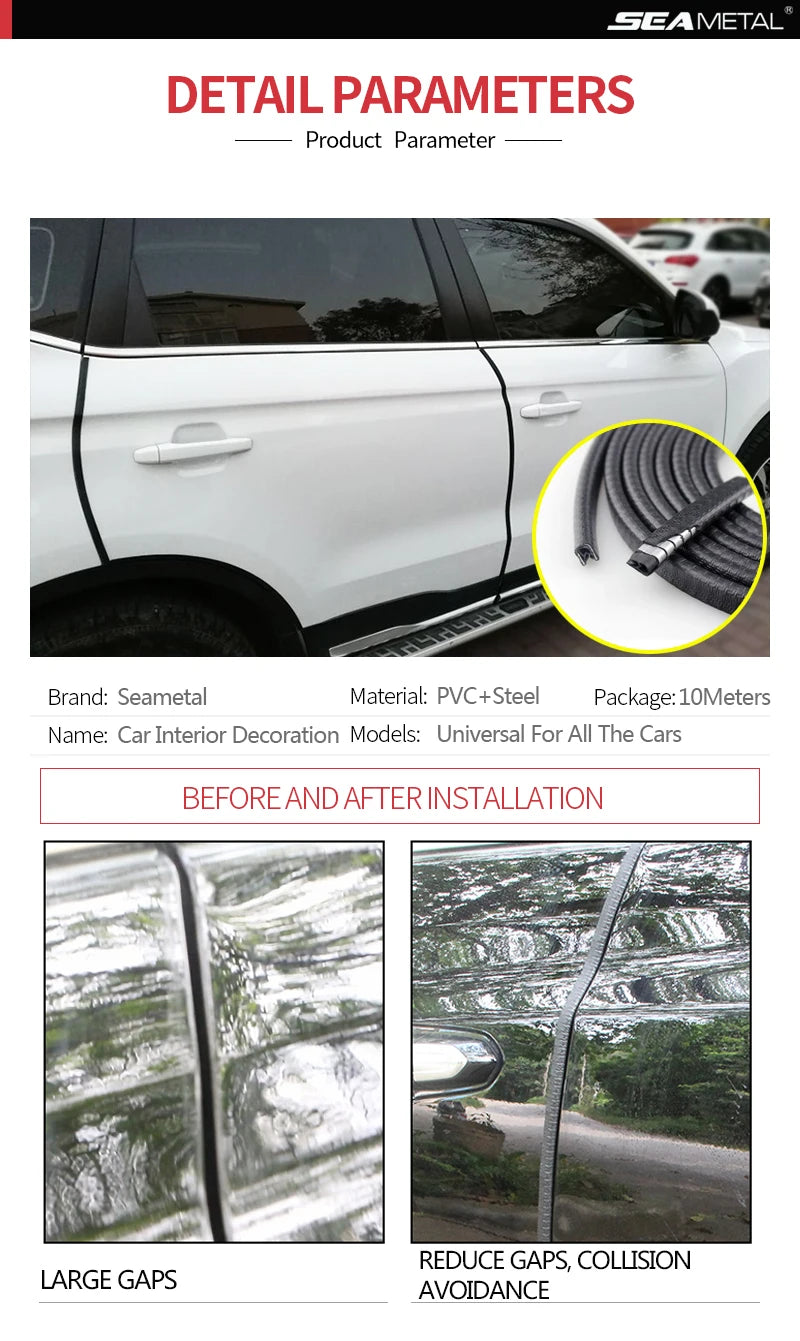 SEAMETAL Car Door Edge Scratch Protector 10M Sealing Strip Guard Trim Automobile Door Stickers Decoration Protector Accessories