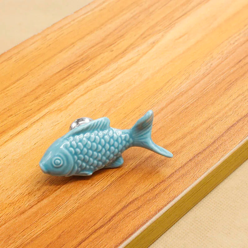 KAK Children Drawer Knobs Fish Shape Ceramic Handles for Kids Room Kitchen Cabinet Handles Cupboard Knobs Furniture Hardware