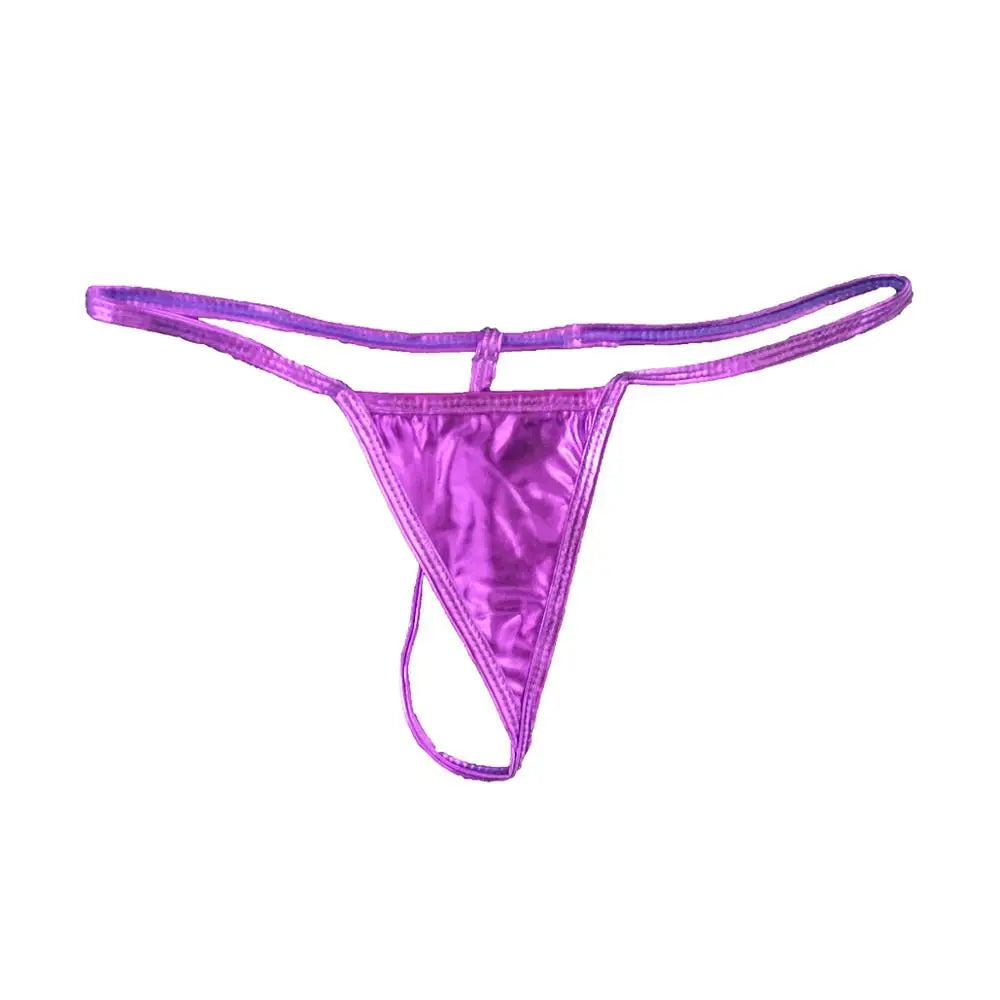 Temptation Shiny Thong Micro Mini Sexy Panties Women Underwear Metallic Pu Leather G String Ladies Tanga