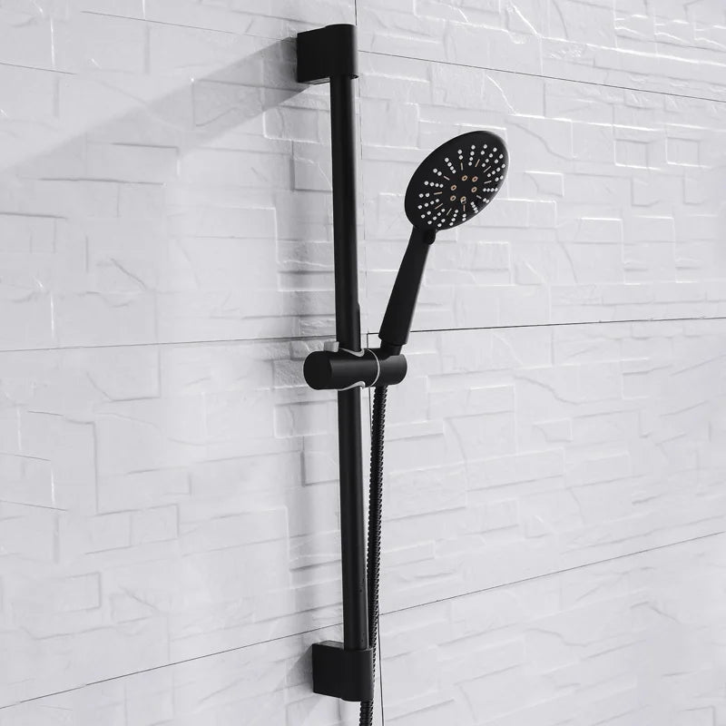 Adjustable 3 Function Black Shower Riser Slide Bar with Hand Held Shower & Hose Wall Mount Shower Sliding Bar Set