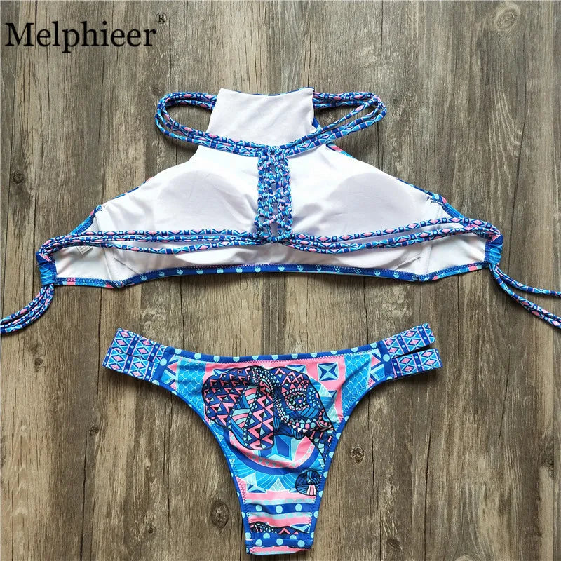 Melphieer High Neck Tank Crop Top Bikini Crochet Bikinis Set Swimwear Women Swimsuit Female Beachwear 2025 Monokini Bathing Suit
