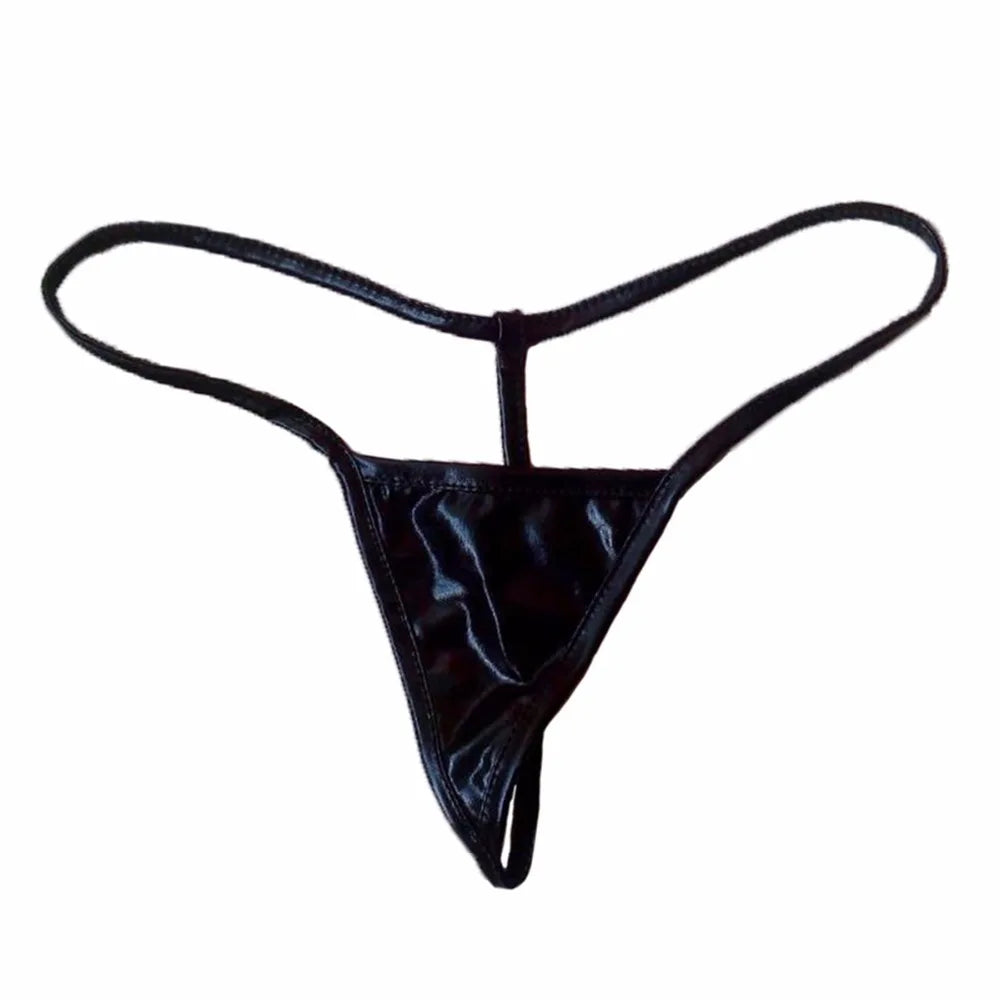 Temptation Shiny Thong Micro Mini Sexy Panties Women Underwear Metallic Pu Leather G String Ladies Tanga