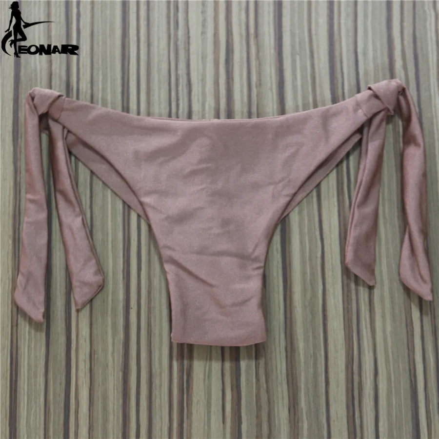 Sexy Solid Thong Bikini Brazilian Cut Swimwear Women Bottom Adjustable Briefs Swimsuit Panties Underwear Thong Bathing Suit