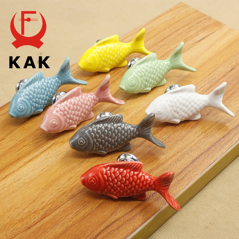KAK Children Drawer Knobs Fish Shape Ceramic Handles for Kids Room Kitchen Cabinet Handles Cupboard Knobs Furniture Hardware