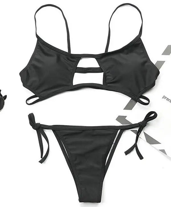 Hollowed Red Sexy Bikini Set Women String Swimsuit Push Up Swimwear 2026 Tied Thong Brazilian Bikini Bathing Suit Swim Wear