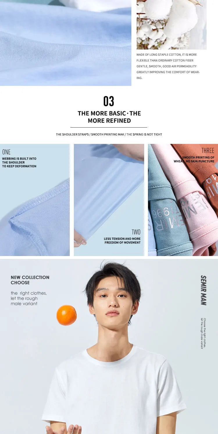Semir Summer Cotton T Shirts Men 2025 Simple O Neck Stretch Solid New Tops Clothing Casual Tshirt Man Streetwear Cool Tee Shirts
