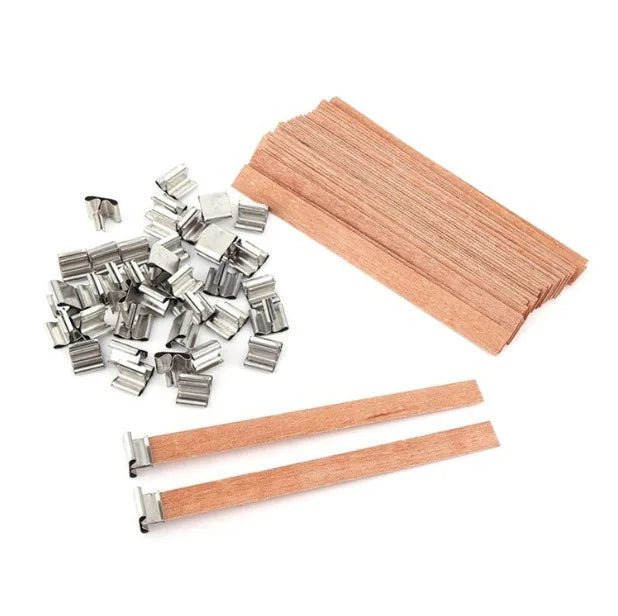 30pcs Wooden Candle Wicks Candle Making Set Wicks with Clip Base  Naturally Smokeless Wood Core for DIY Candle Jar Making Tools