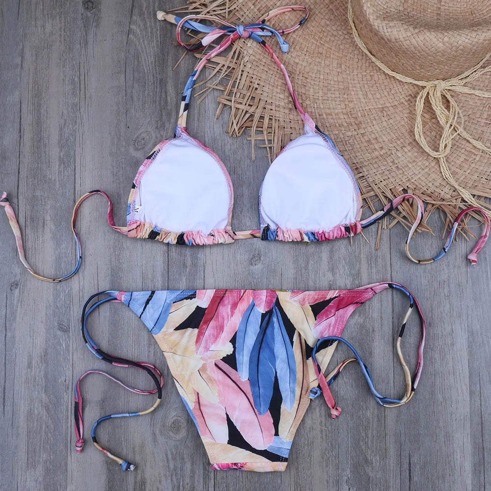 Melphieer Two-piece women brazilian bikini set snake summer push up swimwear bathing swim suits string halter swimsuit XL XXL