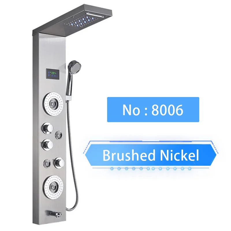 Senlesen Bathroom Shower Panel Shower Column Digital Display Black Brass W/ Massage Jets & Hand Shower Hot Cold Water Mixer Tap
