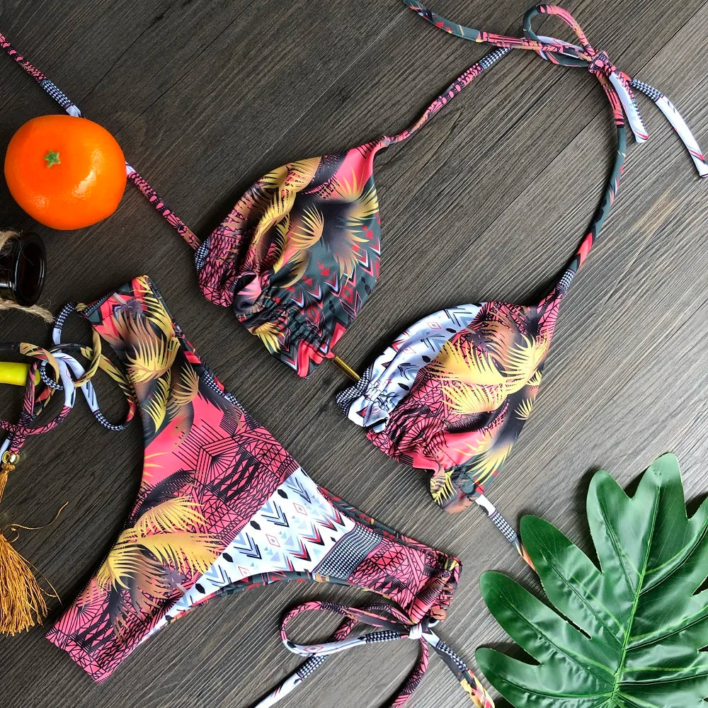 2021 Sexy Bikini Set 2 piece Hot Stamp Sport Swimwear Women Beachwear Push-Up Padded Swimsuit Bodysuit Exquisite Bather