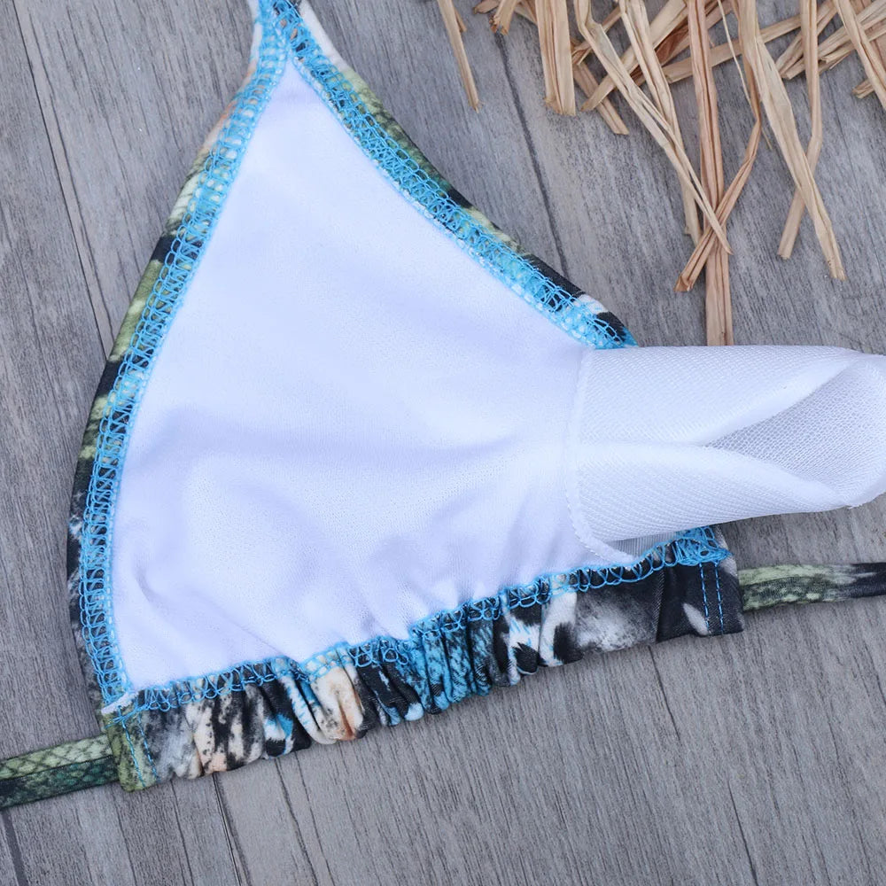 Melphieer Two-piece women brazilian bikini set snake summer push up swimwear bathing swim suits string halter swimsuit XL XXL