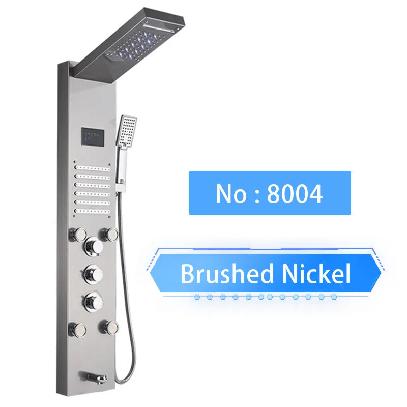 Senlesen Bathroom Shower Panel Shower Column Digital Display Black Brass W/ Massage Jets & Hand Shower Hot Cold Water Mixer Tap