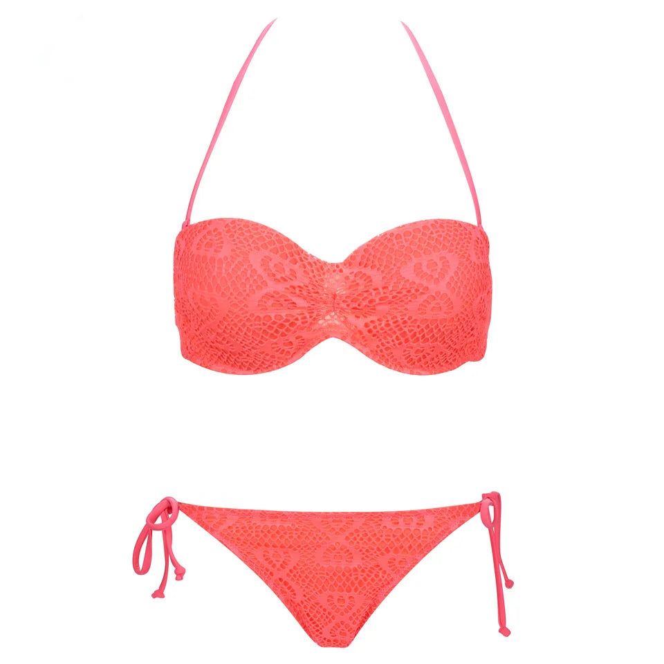 Bikini Solid Strappy Bandage Bikinis Set White Push Up Bikini Swimwear Bandeau Brazilian Swimsuit Bathing Suit Maillot De Bain