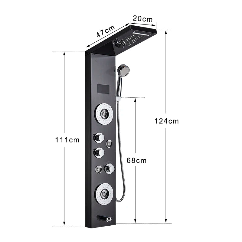 Senlesen Bathroom Shower Panel Shower Column Digital Display Black Brass W/ Massage Jets & Hand Shower Hot Cold Water Mixer Tap