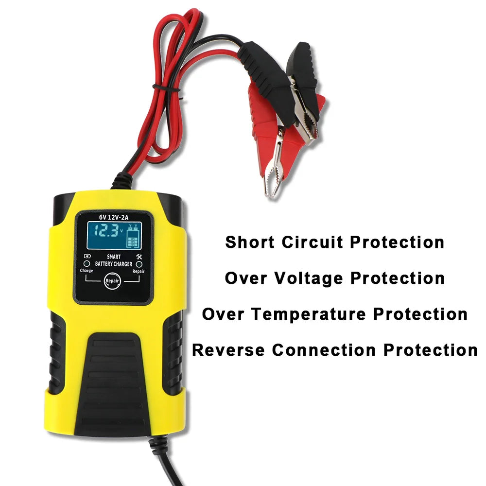 6V 12V 2A Car Battery Charger EU Plug Tester Automatic Smart Digital LCD Display Power Pulse Repair Tools Motorcycle Accessories