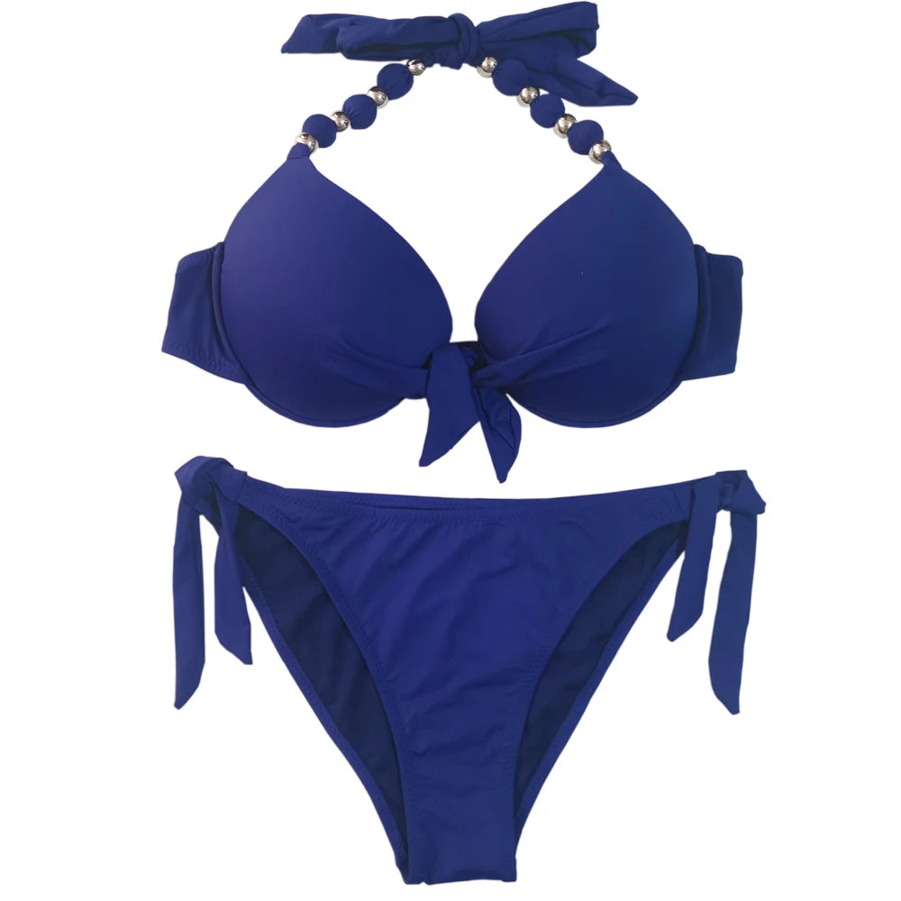 EONAR Swimwear Women Solid Brazilian Bikini Set Sexy Push Up Swimsuit Bathing Suit Women Beach Wear Plus Size Swimwear XXL
