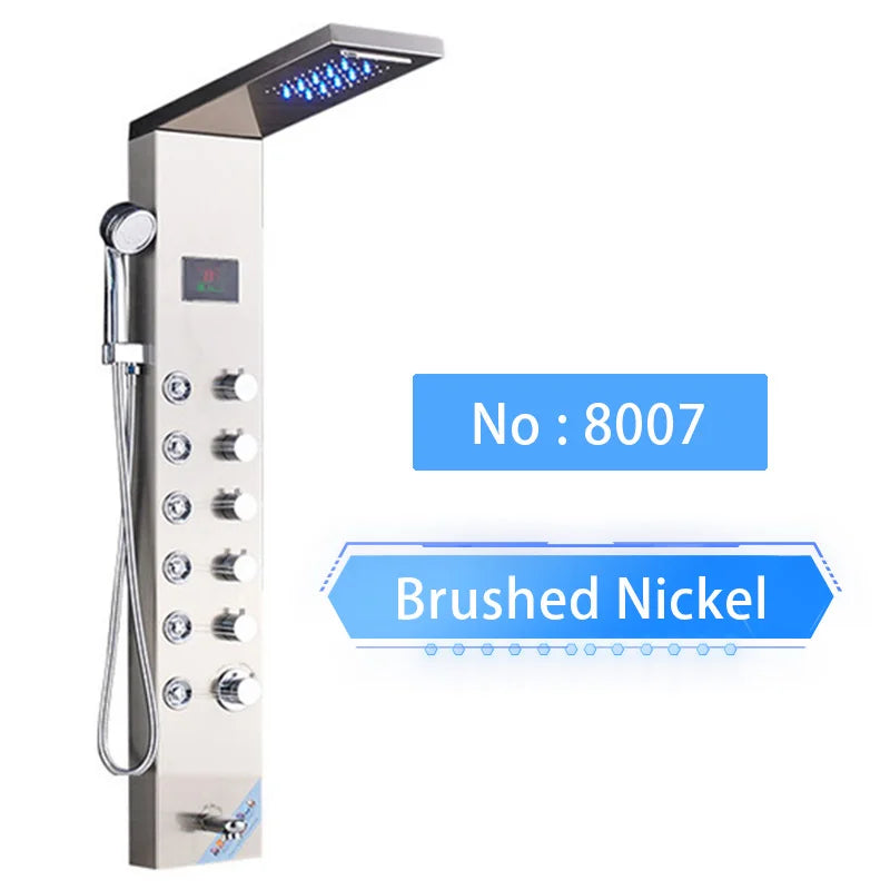 Senlesen Bathroom Shower Panel Shower Column Digital Display Black Brass W/ Massage Jets & Hand Shower Hot Cold Water Mixer Tap