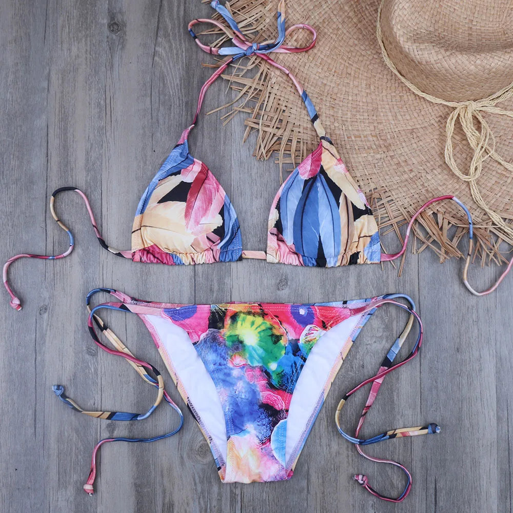 Melphieer Two-piece women brazilian bikini set snake summer push up swimwear bathing swim suits string halter swimsuit XL XXL
