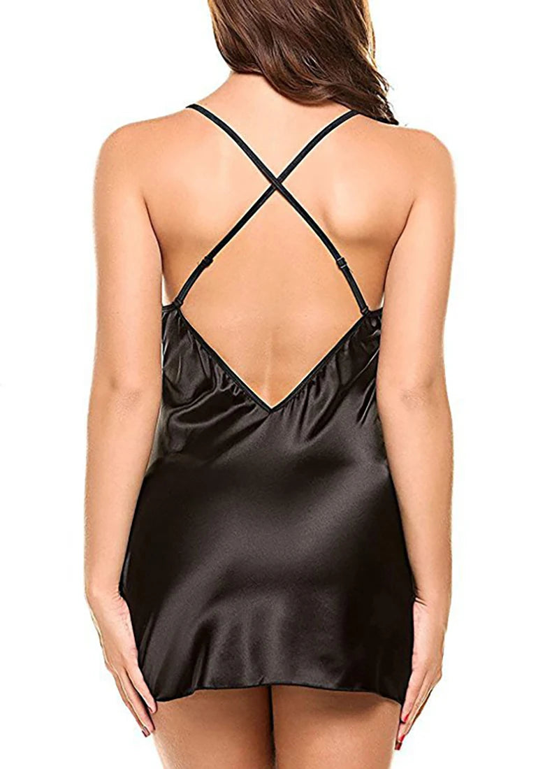 Erotic Nightdress Sexy Lingerie For Women Lingerie Porno Lmitation Ice Silk Lenceria Erotica Mujer Sexi Lace Sleepwear Underwear