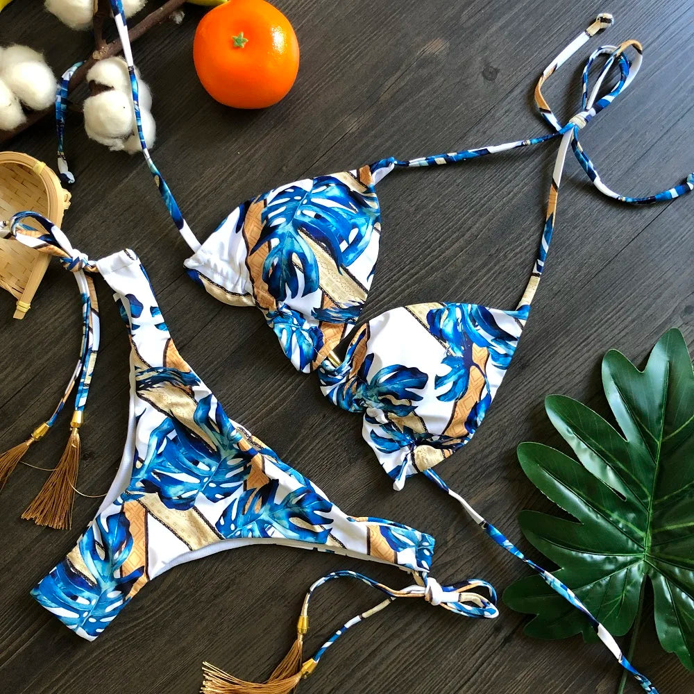 2021 Sexy Bikini Set 2 piece Hot Stamp Sport Swimwear Women Beachwear Push-Up Padded Swimsuit Bodysuit Exquisite Bather