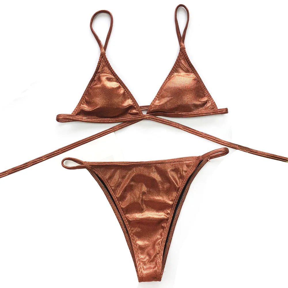 Hollowed Red Sexy Bikini Set Women String Swimsuit Push Up Swimwear 2026 Tied Thong Brazilian Bikini Bathing Suit Swim Wear