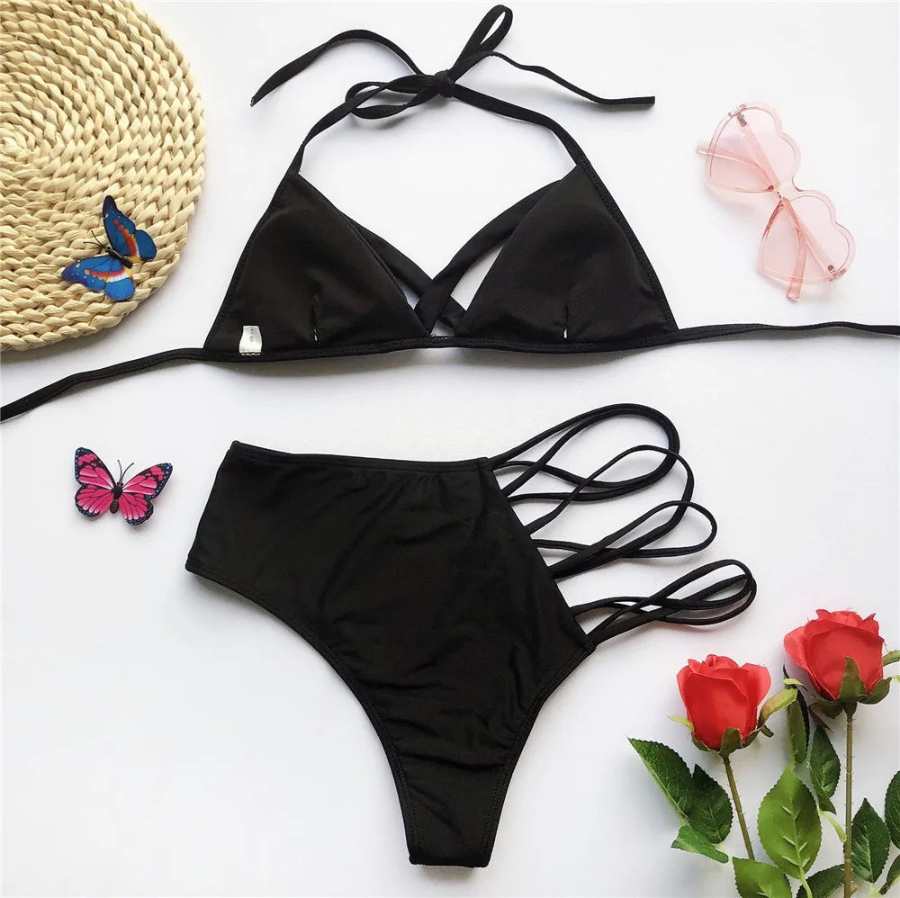 Hollowed Red Sexy Bikini Set Women String Swimsuit Push Up Swimwear 2026 Tied Thong Brazilian Bikini Bathing Suit Swim Wear