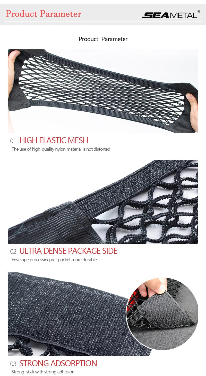 Car Trunk Mesh Organizer Car Tail Storage Net Seat Back Pocket Universal Trunk Bag Auto Magic Tape Network Interior Accessories