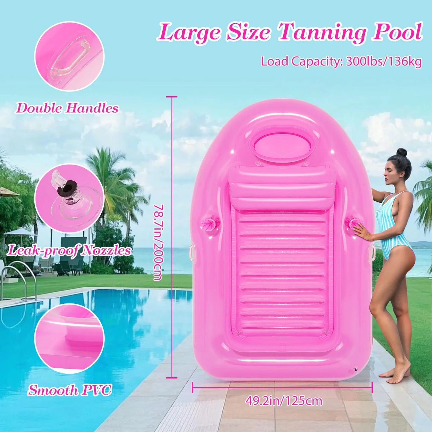 MoKo Inflatable Tanning Pool Lounge Float Pool Floats Adult Boat with Ice Bar and Cup Holders Large Suntan Tub Raft Floaties