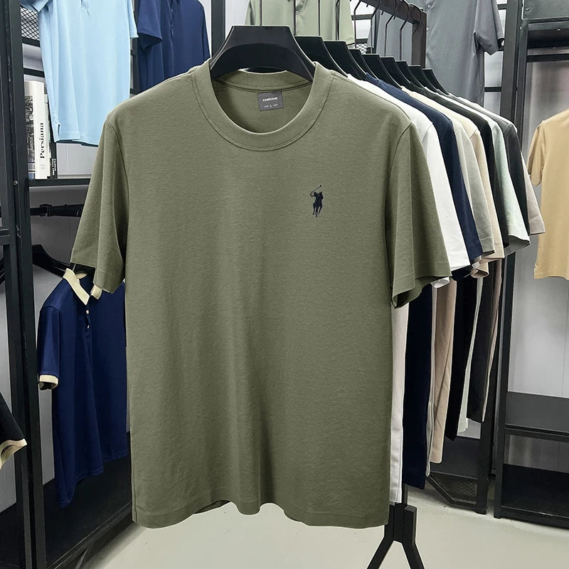 High end silky cotton breathable short sleeve T-shirt men summer designer Paul brand embroidered fashion casual round neck top