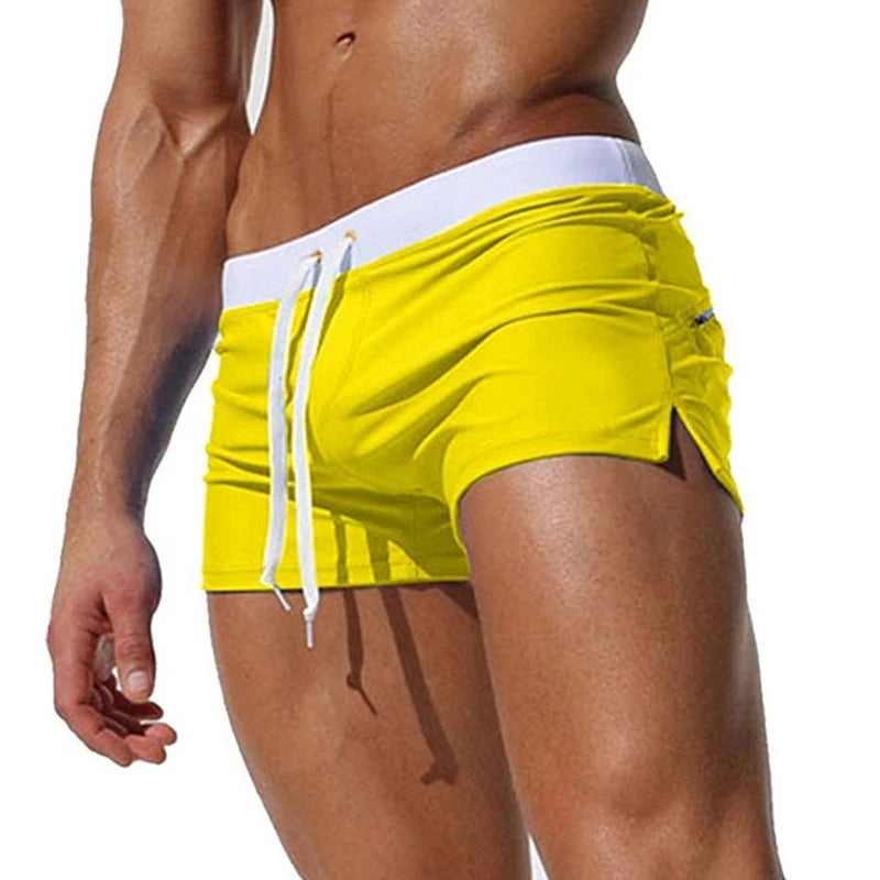 Men's Swimsuit 10 Color Back Pocket Design Quick-drying Beach Men's Boxer Shorts Summer Swimming Trunks