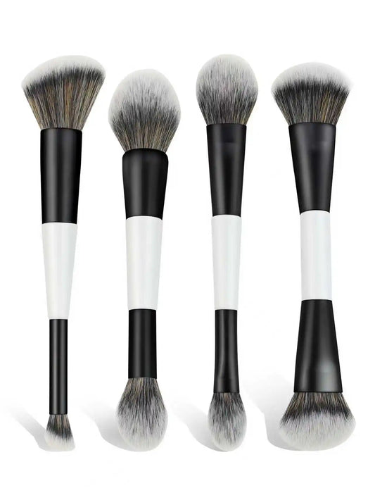 4 Double-Ended Makeup Brushes, Multi-Functional Makeup Brushes, Blush Brush, Foundation Brush, Loose Powder Brush, Highlight Brush, Nose Shadow Brush, Concealer Brush, Blush Brush, Gift for Women and Girls
