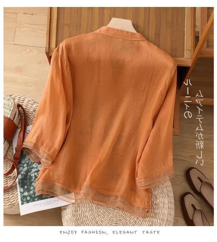 Luxury Embroidery Vintage Shirts Summer Women's Clothing Trends Tops Casual Cardigan Loose Short Coat Patchwork Buttons Blouses