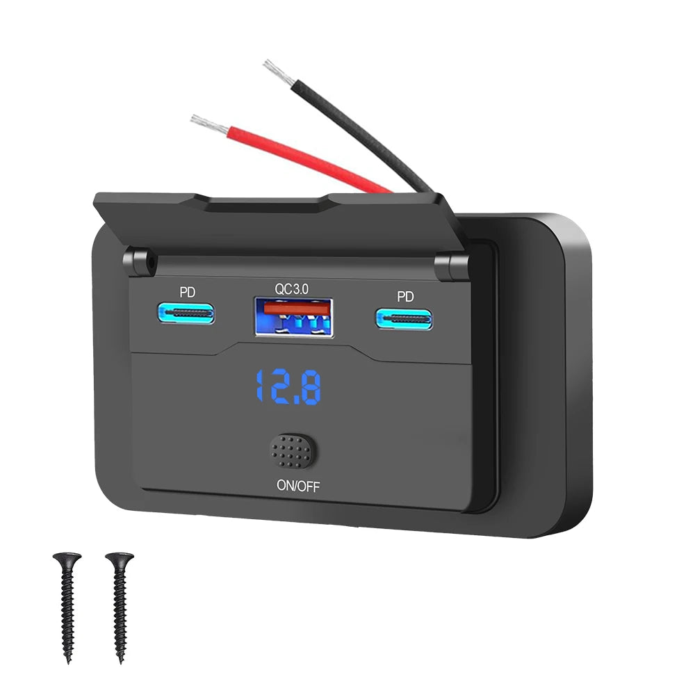 New 4 Ports Car Charger Socket Panel 12V/24V RV USB Outlet Dual QC3.0 PD Fast Charging Socket Accessories for Car Bus RV Truck